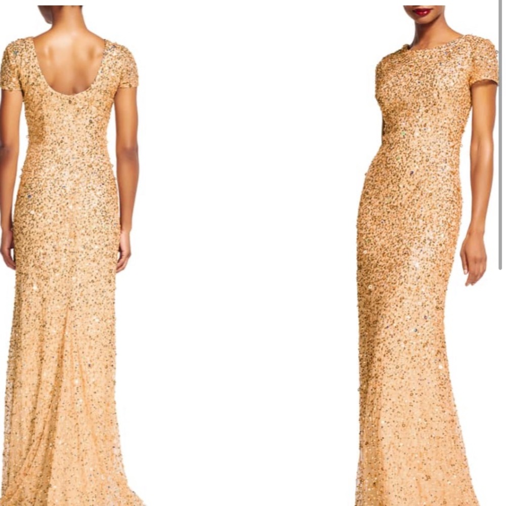 Adrianna Papell- Gold sequin bridesmaid Dress